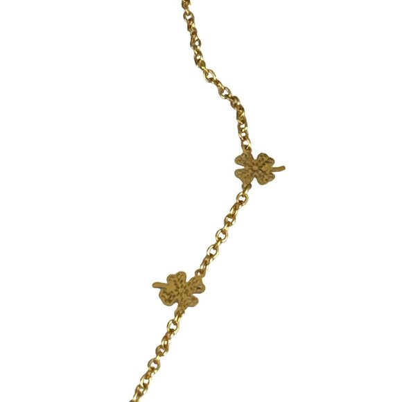 Gold Clover Leaf Chain Necklace With Delicate Floral Charms 18" Length For Women - Picture 2 of 8